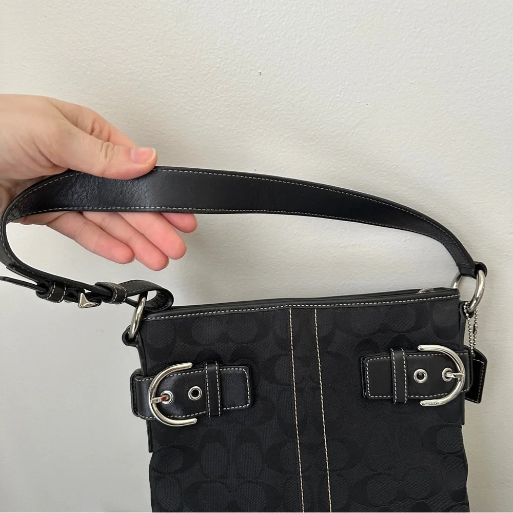 COACH Signature Restored Small duffle Purse Handbag Y2K Leather and canvas Black - Picture 8 of 11